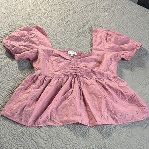 Planet Gold Pink Eyelet Top